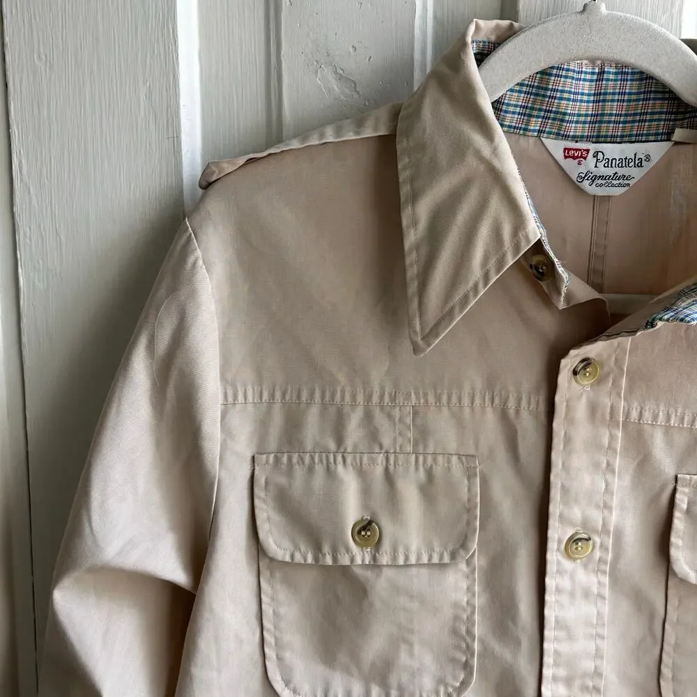 Vintage Levi’s Panatela Signature Shirt 70s Beige Military Button Down M